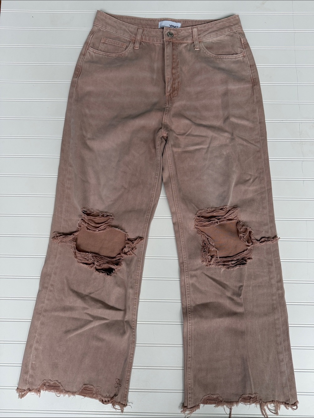 (326)VERVET July Song Pink Distressed 90s Crop Flare Jeans Size 29 V2737